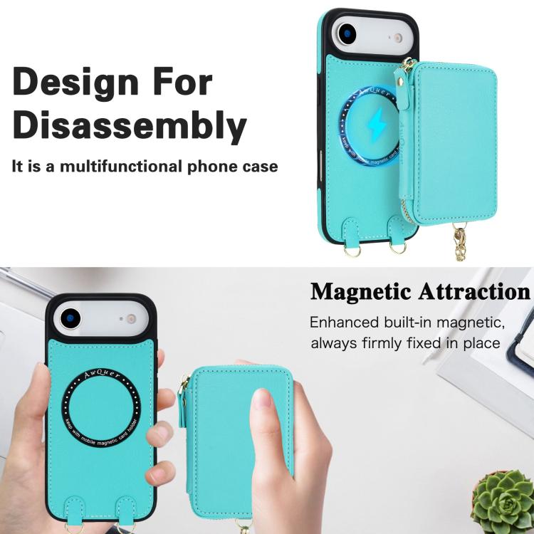 For iPhone Air AwQuer 2 in 1 Crossbody Zipper Wallet Leather Back Phone Case