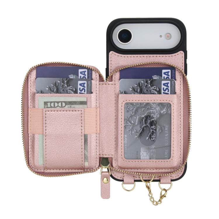 For iPhone Air AwQuer 2 in 1 Crossbody Zipper Wallet Leather Back Phone Case