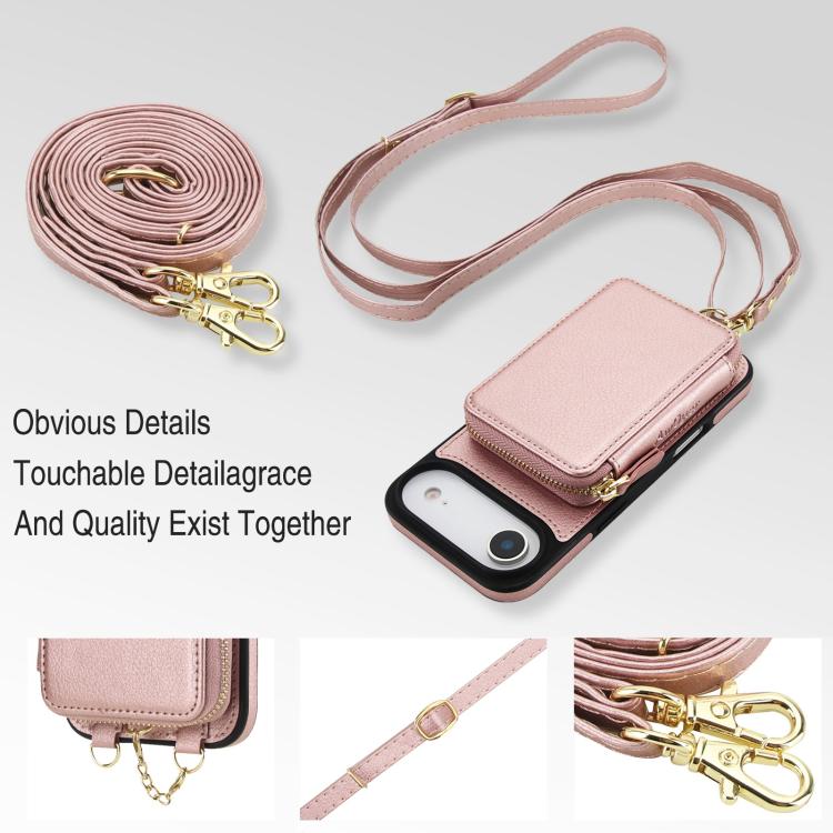 For iPhone Air AwQuer 2 in 1 Crossbody Zipper Wallet Leather Back Phone Case