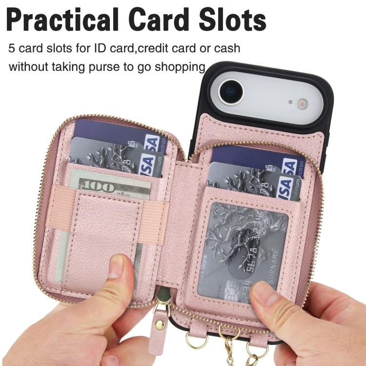 For iPhone Air AwQuer 2 in 1 Crossbody Zipper Wallet Leather Back Phone Case