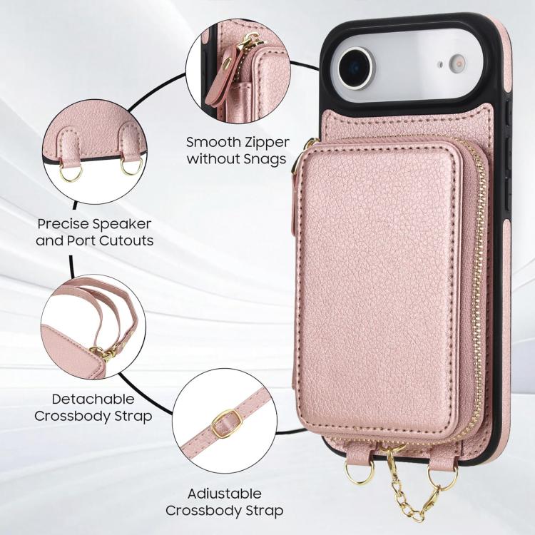 For iPhone Air AwQuer 2 in 1 Crossbody Zipper Wallet Leather Back Phone Case