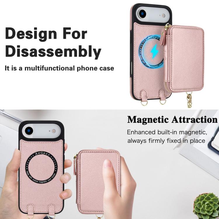 For iPhone Air AwQuer 2 in 1 Crossbody Zipper Wallet Leather Back Phone Case
