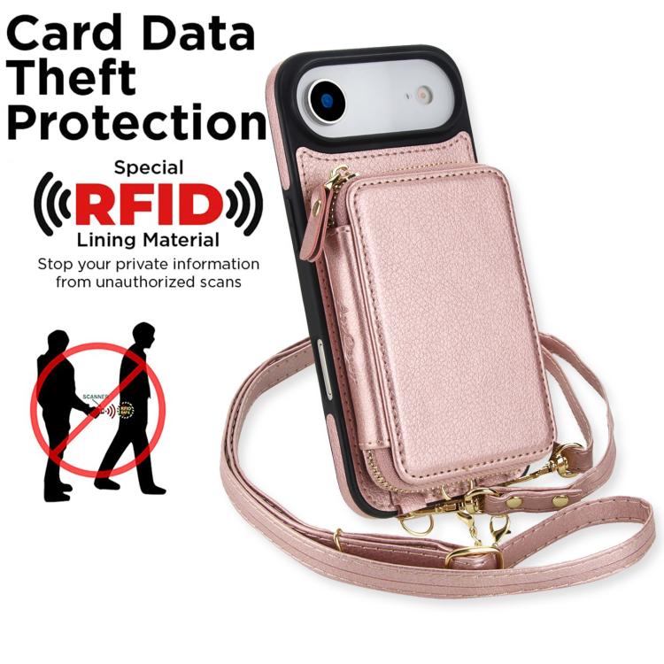 For iPhone Air AwQuer 2 in 1 Crossbody Zipper Wallet Leather Back Phone Case