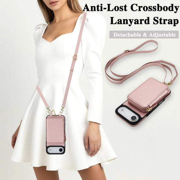For iPhone Air AwQuer 2 in 1 Crossbody Zipper Wallet Leather Back Phone Case