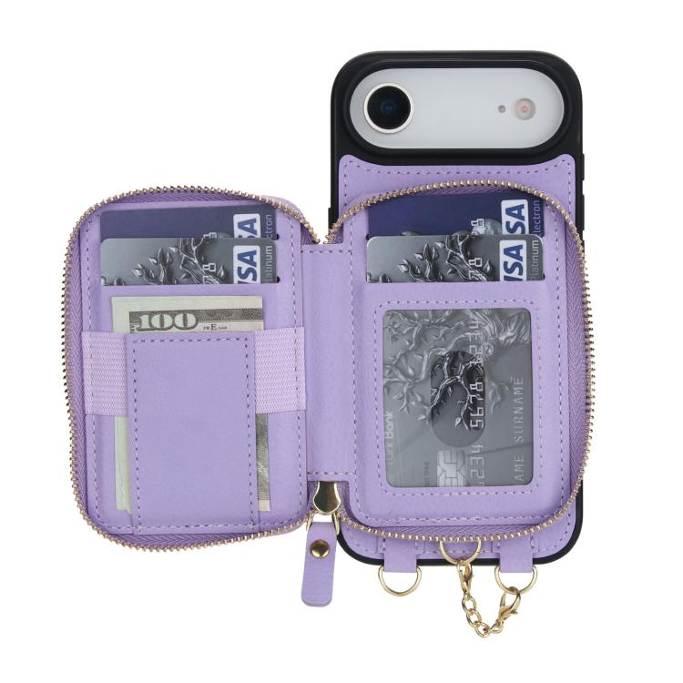 For iPhone Air AwQuer 2 in 1 Crossbody Zipper Wallet Leather Back Phone Case
