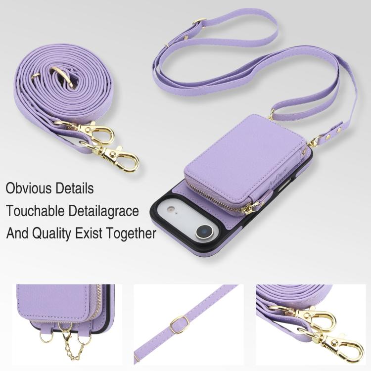 For iPhone Air AwQuer 2 in 1 Crossbody Zipper Wallet Leather Back Phone Case