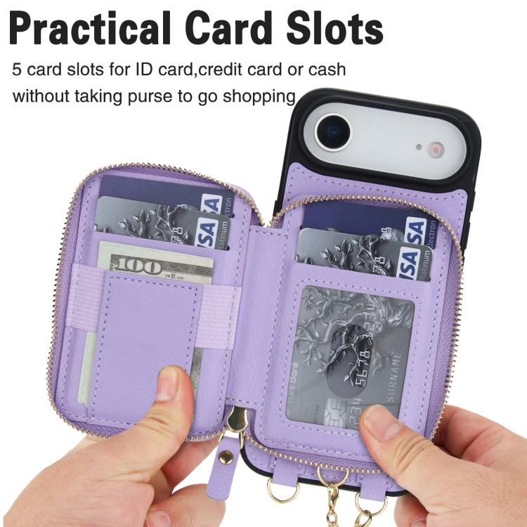 For iPhone Air AwQuer 2 in 1 Crossbody Zipper Wallet Leather Back Phone Case