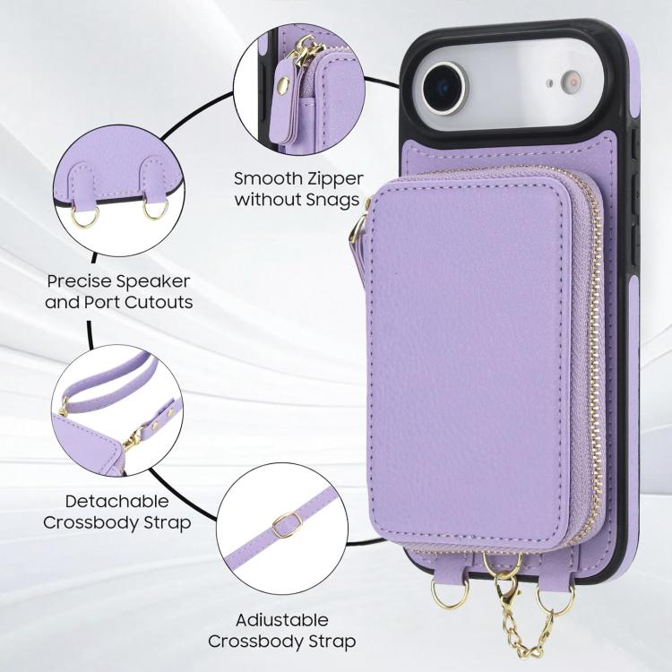 For iPhone Air AwQuer 2 in 1 Crossbody Zipper Wallet Leather Back Phone Case