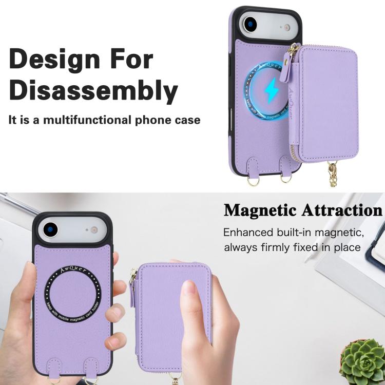 For iPhone Air AwQuer 2 in 1 Crossbody Zipper Wallet Leather Back Phone Case