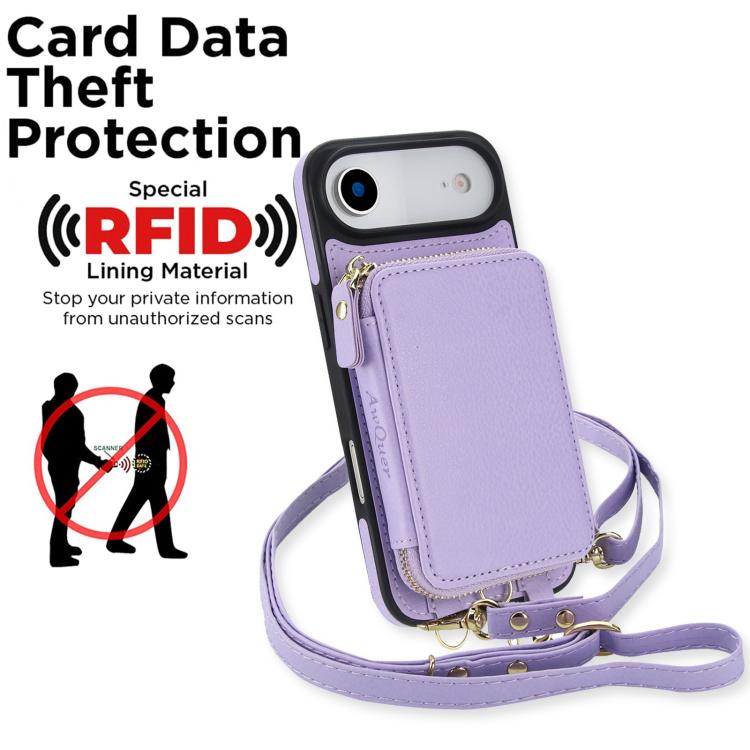 For iPhone Air AwQuer 2 in 1 Crossbody Zipper Wallet Leather Back Phone Case
