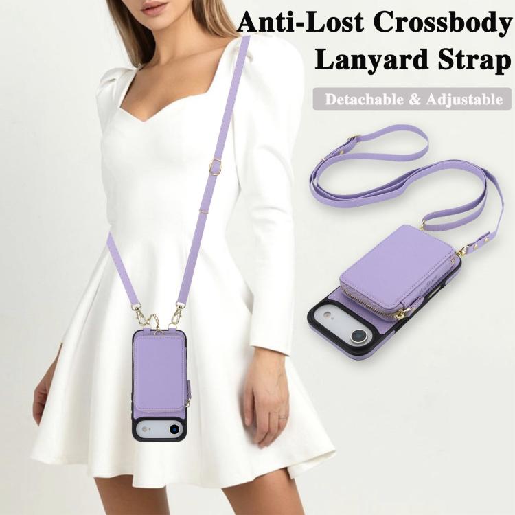 For iPhone Air AwQuer 2 in 1 Crossbody Zipper Wallet Leather Back Phone Case
