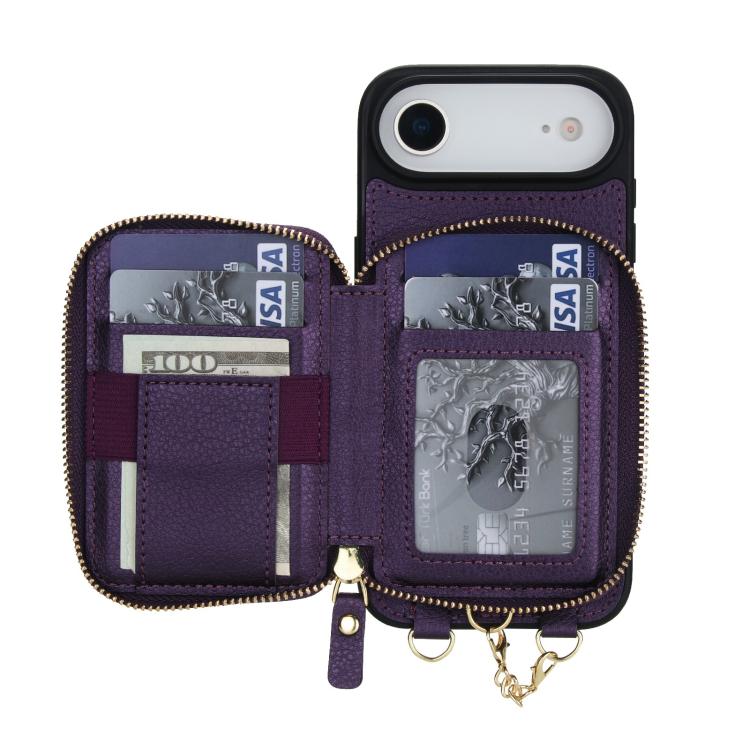 For iPhone Air AwQuer 2 in 1 Crossbody Zipper Wallet Leather Back Phone Case