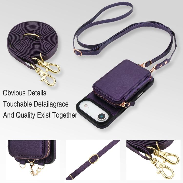 For iPhone Air AwQuer 2 in 1 Crossbody Zipper Wallet Leather Back Phone Case