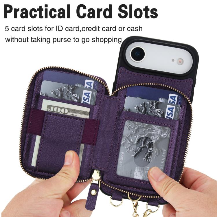 For iPhone Air AwQuer 2 in 1 Crossbody Zipper Wallet Leather Back Phone Case