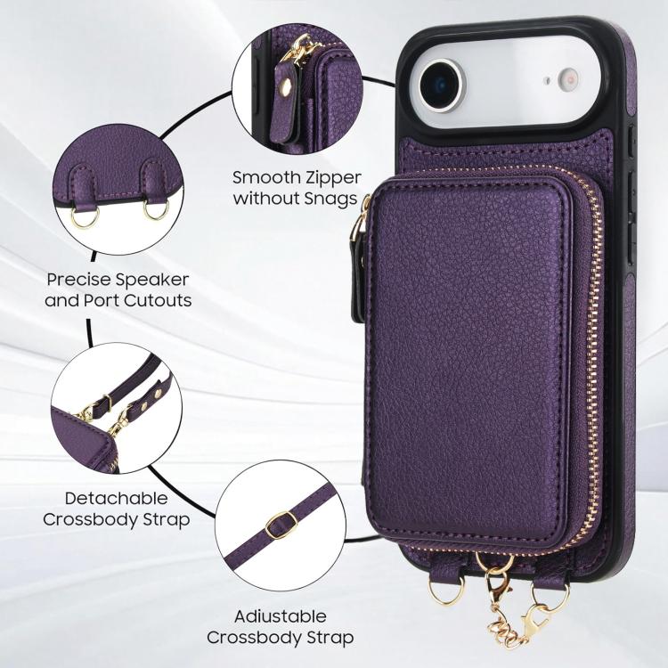 For iPhone Air AwQuer 2 in 1 Crossbody Zipper Wallet Leather Back Phone Case