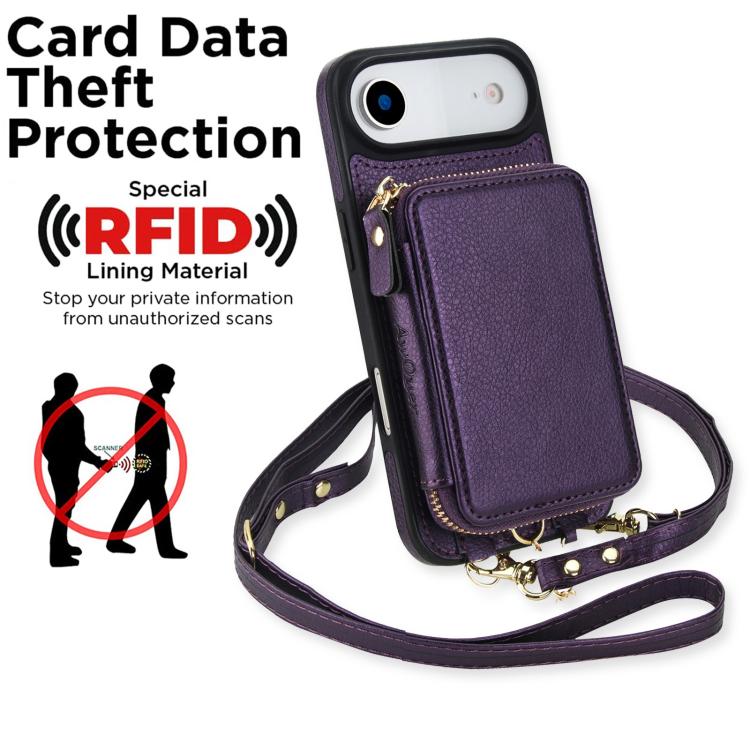 For iPhone Air AwQuer 2 in 1 Crossbody Zipper Wallet Leather Back Phone Case