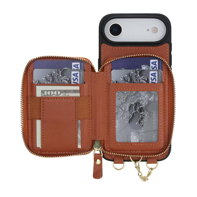 For iPhone Air AwQuer 2 in 1 Crossbody Zipper Wallet Leather Back Phone Case