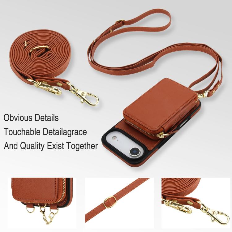 For iPhone Air AwQuer 2 in 1 Crossbody Zipper Wallet Leather Back Phone Case