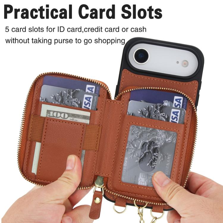 For iPhone Air AwQuer 2 in 1 Crossbody Zipper Wallet Leather Back Phone Case
