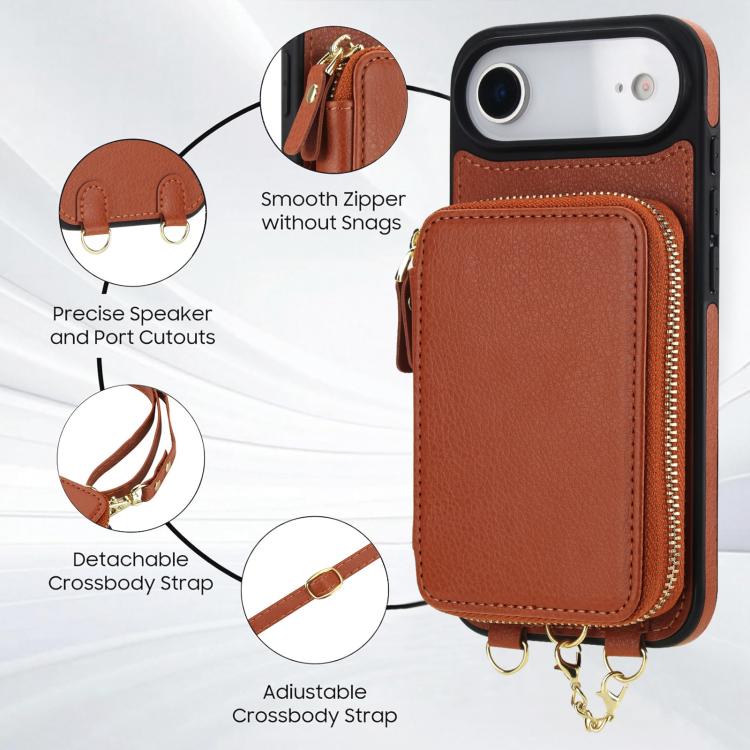 For iPhone Air AwQuer 2 in 1 Crossbody Zipper Wallet Leather Back Phone Case