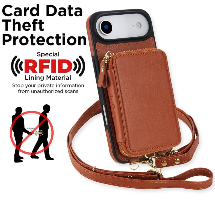 For iPhone Air AwQuer 2 in 1 Crossbody Zipper Wallet Leather Back Phone Case