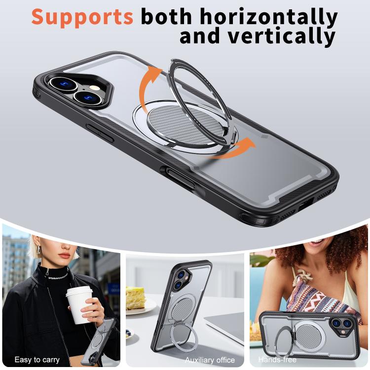For iPhone 16 Plus kalebol Metal 360 Degree Rotation Holder MagSafe Phone Case