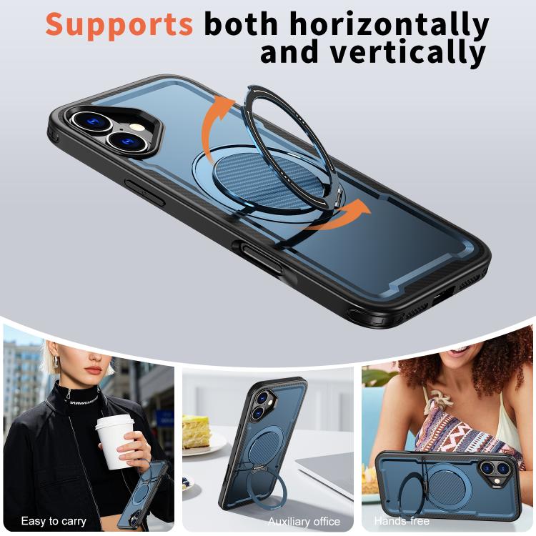 For iPhone 16 Plus kalebol Metal 360 Degree Rotation Holder MagSafe Phone Case