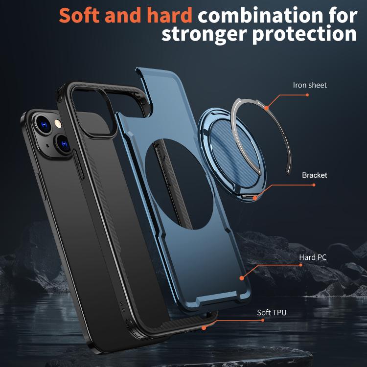 For iPhone 14 Plus kalebol Metal 360 Degree Rotation Holder MagSafe Phone Case