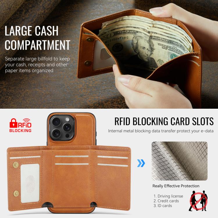 For iPhone 16 Pro Fierre Shann 2 in 1 Holder RFID Card Slot Wallet MagSafe Phone Case