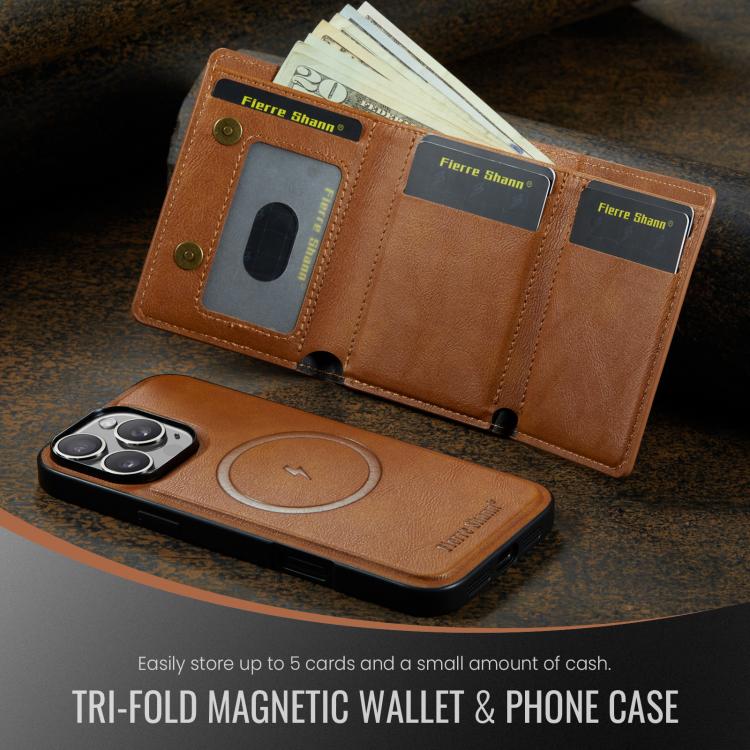 For iPhone 16 Pro Fierre Shann 2 in 1 Holder RFID Card Slot Wallet MagSafe Phone Case