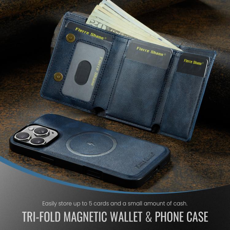 For iPhone 16 Pro Fierre Shann 2 in 1 Holder RFID Card Slot Wallet MagSafe Phone Case