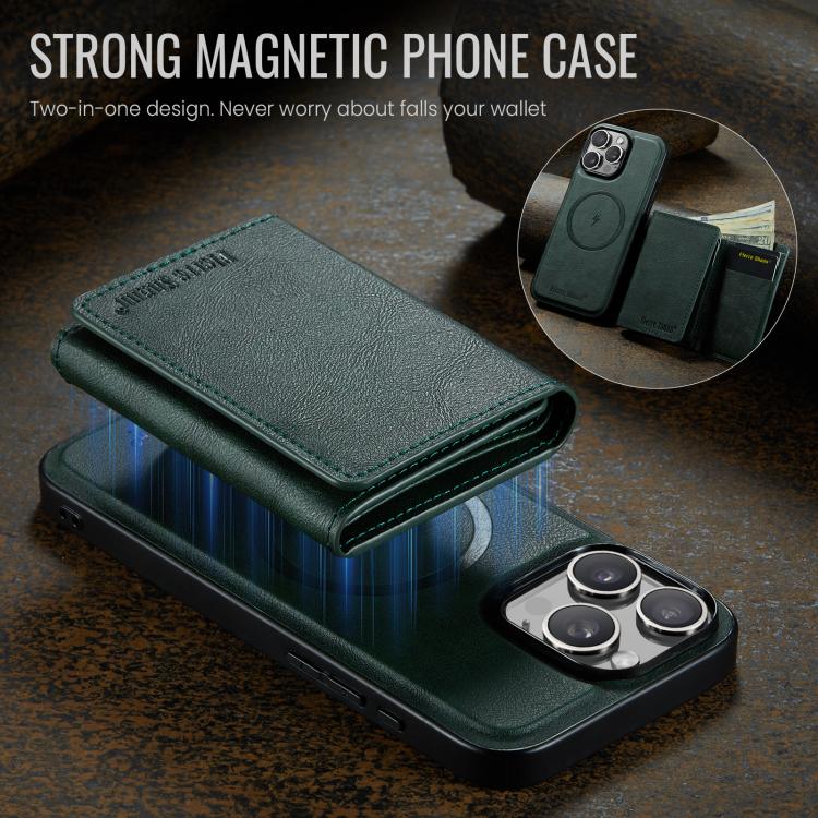 For iPhone 16 Pro Fierre Shann 2 in 1 Holder RFID Card Slot Wallet MagSafe Phone Case