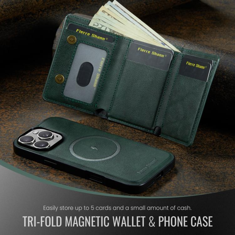 For iPhone 16 Pro Fierre Shann 2 in 1 Holder RFID Card Slot Wallet MagSafe Phone Case