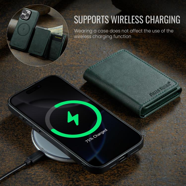 For iPhone 16 Pro Fierre Shann 2 in 1 Holder RFID Card Slot Wallet MagSafe Phone Case