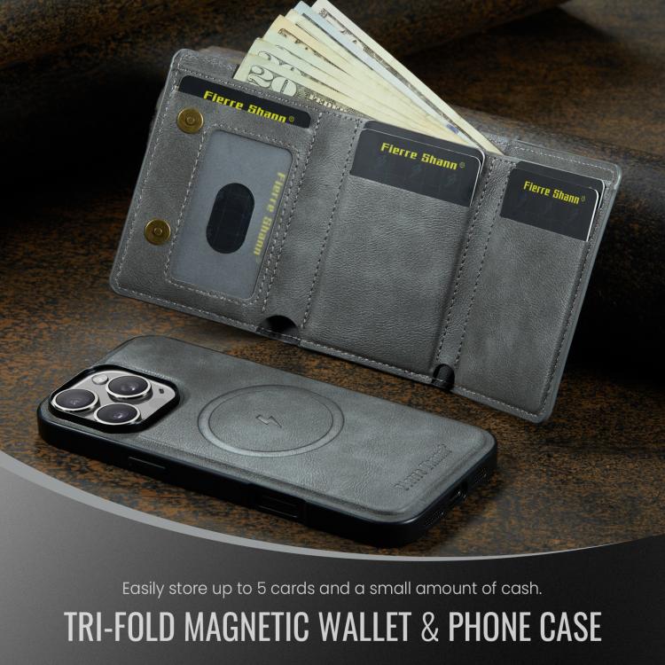 For iPhone 16 Pro Fierre Shann 2 in 1 Holder RFID Card Slot Wallet MagSafe Phone Case