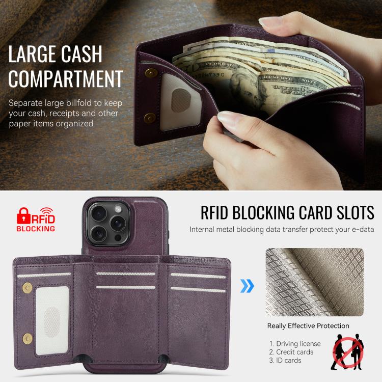 For iPhone 16 Pro Fierre Shann 2 in 1 Holder RFID Card Slot Wallet MagSafe Phone Case