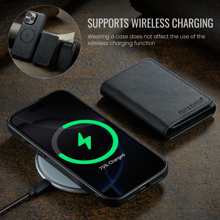 For iPhone 16 Pro Fierre Shann 2 in 1 Holder RFID Card Slot Wallet MagSafe Phone Case