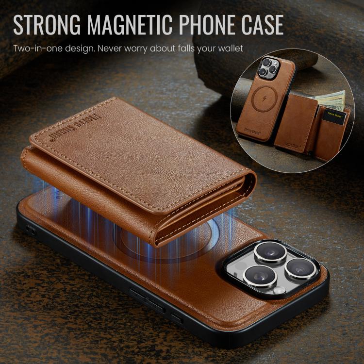 For iPhone 16 Pro Max Fierre Shann 2 in 1 Holder RFID Card Slot Wallet MagSafe Phone Case