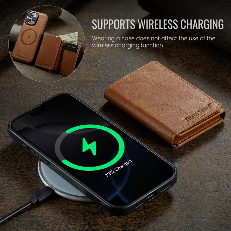 For iPhone 16 Pro Max Fierre Shann 2 in 1 Holder RFID Card Slot Wallet MagSafe Phone Case