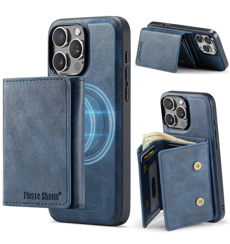 For iPhone 16 Pro Max Fierre Shann 2 in 1 Holder RFID Card Slot Wallet MagSafe Phone Case