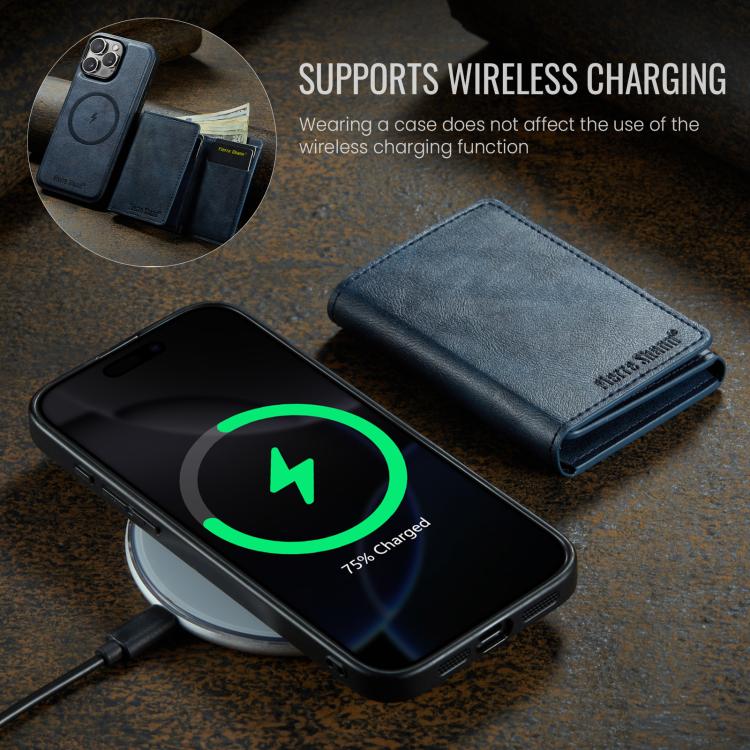 For iPhone 16 Pro Max Fierre Shann 2 in 1 Holder RFID Card Slot Wallet MagSafe Phone Case