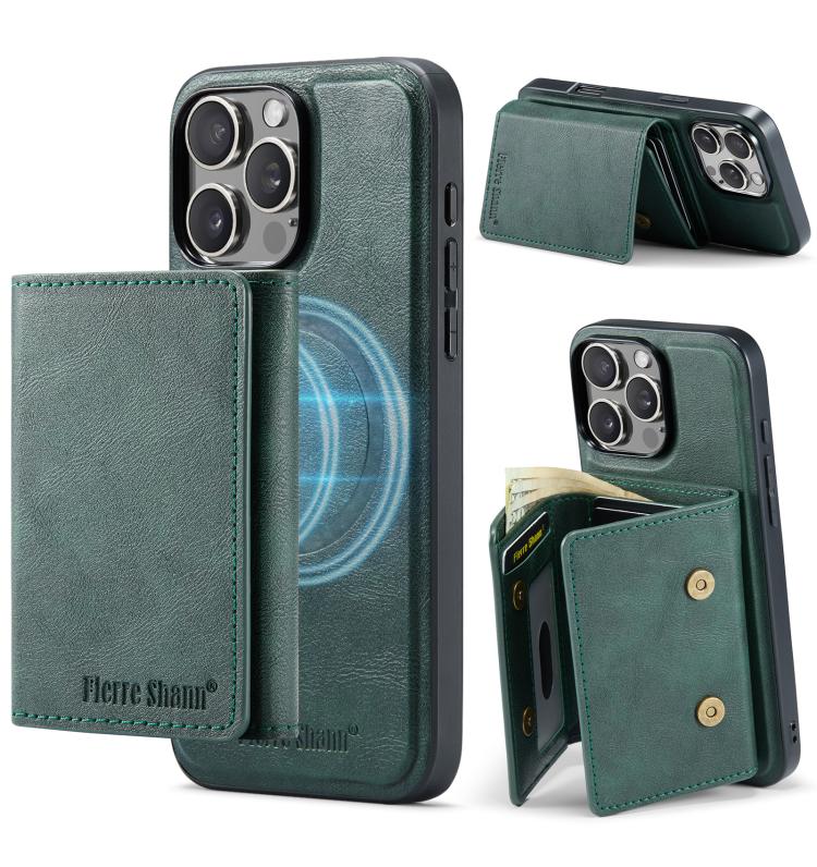 For iPhone 16 Pro Max Fierre Shann 2 in 1 Holder RFID Card Slot Wallet MagSafe Phone Case