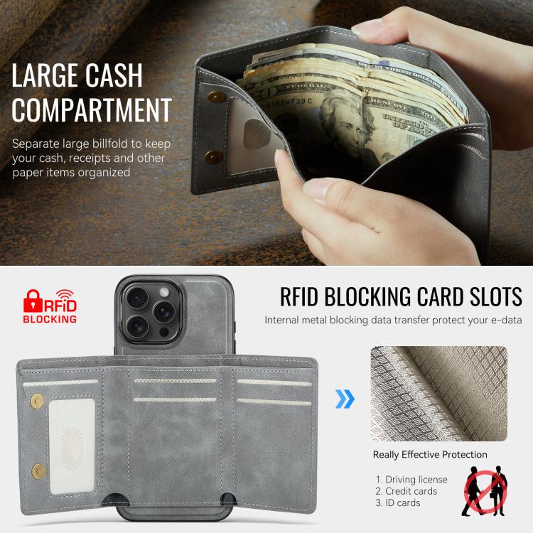 For iPhone 16 Pro Max Fierre Shann 2 in 1 Holder RFID Card Slot Wallet MagSafe Phone Case