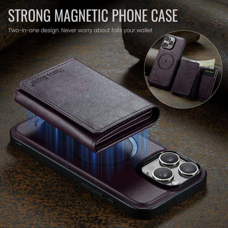 For iPhone 16 Pro Max Fierre Shann 2 in 1 Holder RFID Card Slot Wallet MagSafe Phone Case