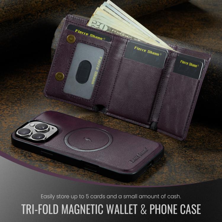 For iPhone 16 Pro Max Fierre Shann 2 in 1 Holder RFID Card Slot Wallet MagSafe Phone Case