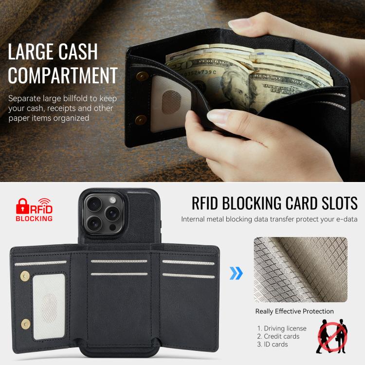For iPhone 16 Pro Max Fierre Shann 2 in 1 Holder RFID Card Slot Wallet MagSafe Phone Case