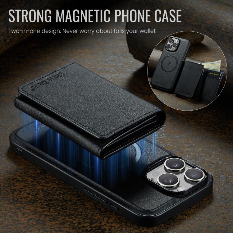 For iPhone 16 Pro Max Fierre Shann 2 in 1 Holder RFID Card Slot Wallet MagSafe Phone Case