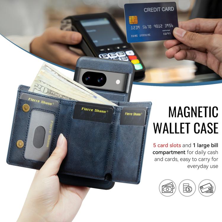 For Google Pixel 7 Fierre Shann 2 in 1 Holder RFID Card Slot Wallet MagSafe Phone Case