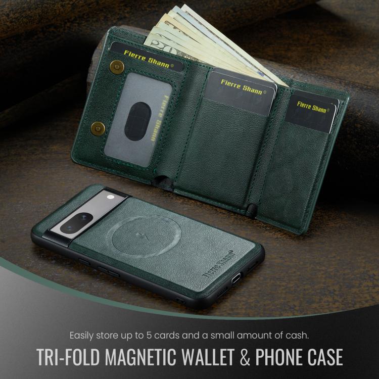 For Google Pixel 7 Fierre Shann 2 in 1 Holder RFID Card Slot Wallet MagSafe Phone Case