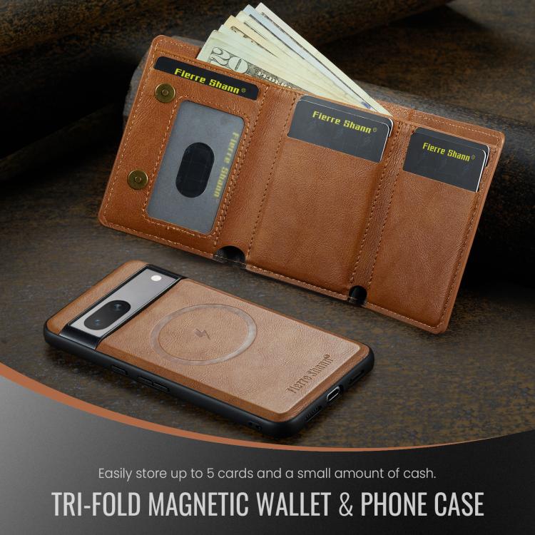 For Google Pixel 7a Fierre Shann 2 in 1 Holder RFID Card Slot Wallet MagSafe Phone Case